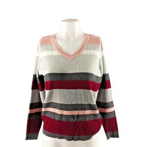 NWT KAREN SCOTT Color Block Fall Ribbed Sweater Petite LARGE Pullover  Cotton